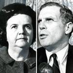 Louise Day Hicks and Kevin White met before a debate on Oct. 30, 1967.