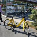 Felice Gammella looked at the Ofo bike at a T-stop in East Boston by Lewis Street. 