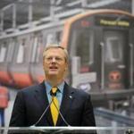 Mass. Gov Charlie Baker speaks after he toured a new factory where the Chinese company CRRC will build new MBTA cars for the Red and Orange lines, in Springfield, MA on Thursday, October 12, 2017. (Matthew Cavanaugh for The Boston Globe)