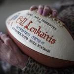 Donna Lenkaitis, widow of former Patriots player Bill Lenkaitis, held a game ball of her husband?s at Terri Johnson?s home in Canton.
