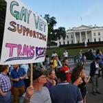 Protesters gathered July 26 at the White House to oppose President Trump?s order on transgender people in the military. 