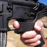 An AR-15 rifle fitted with a 