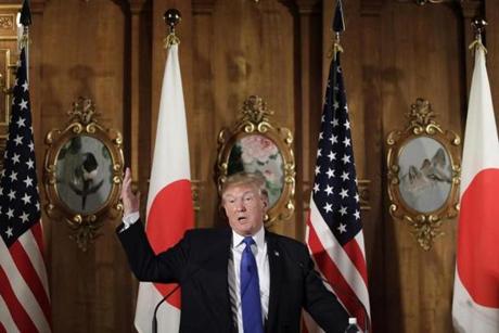 President Trump spoke Monday during a news conference in Tokyo.
