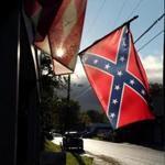 A Confederate flag hung outside a home in Yoe, a borough in York County, Pa.