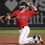 Boston, MA - 5/26/2017 - (9th inning) Boston Red Sox first baseman Mitch Moreland (18) made a nice defensive play first making a diving stop and then throwing from his knees for the second out in the top of the ninth inning. The Boston Red Sox host the Seattle Mariners in the first of a three game series at Fenway Park. - (Barry Chin/Globe Staff), Section: Sports, Reporter: Peter Abraham, Topic: 27Sox-Mariners, LOID: 8.3.2596934708.