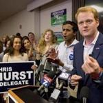 Chris Hurst (right), a former TV news anchor and Emerson College alumnus, defeated an incumbent Tuesday to win a seat in the Virginia House of Delegates.
