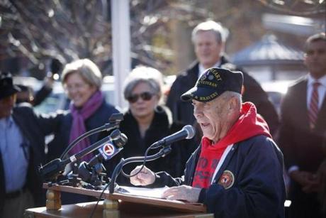 Antonio Molina, of Roxbury,  who was wounded during the Vietnam War, gave remarks at Saturday?s ceremony in the South End. 
