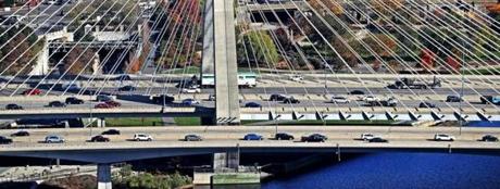 Traffic on the Leonard P. Zakim Bunker Hill Memorial Bridge. 
