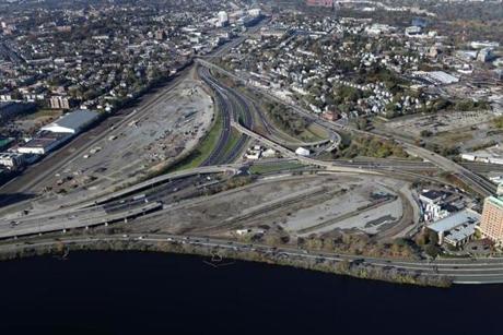 The plan to alter the route of the Massachusetts Turnpike through the Allston stretch could reshape the neighborhood. Above: The highway makes a pronounced curve to avoid the site of a former rail yard.
