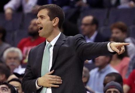 Washington, D.C. - 5/12/2017 - (1st quarter) Boston Celtics head coach Brad Stevens directing a play during the first quarter. The Washington Wizards host the Boston Celtics in Game 6 of the Eastern Conference Semi-Finals at the Verizon Center in Washington, D.C. - (Barry Chin/Globe Staff), Section: Sports, Reporter: Adam Himmelsbach, Topic: 13Celtics-Wizards, LOID: 8.3.2455943579.
