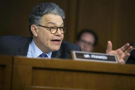 FILE ? Sen. Al Franken (D-Minn.) on Capitol Hill in Washington, March 21, 2017. Franken shares little ideology in common with President Donald Trump, but as former NBC stars, both men are examples of how politics has been celebritized ? and now, of how political scandal has. (Al Drago/The New York Times) 
