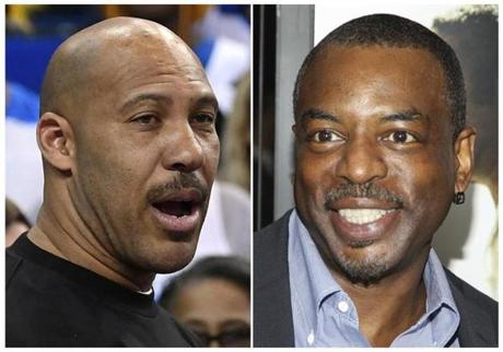 This combination photo shows LaVar Ball, father of UCLA basketball player LiAngelo Ball, left, one of three student players recently arrested in China for shoplifting, and actor LeVar Burton, who is being mistaken for Ball by some supporters of President Donald Trump. Trump tweeted that Ball was an ?ungrateful fool? for not being more appreciative of presidential intervention in LiAngelo Ball?s case. Some of the president?s followers in turn attacked Burton on Twitter, with one calling him a ?has been actor with a thief for a son.? (AP Photo/File)

