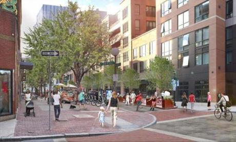 A rendering of what a more pedestrian-friendly Canal Street would look like.
