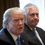 FILE-- Secretary of State Rex Tillerson listens as President Donald Trump speaks during a meeting with Malaysian Prime Minister Najib Razak in the Cabinet Room of the White House, in Washington, Sept. 12, 2017. The White House has developed a plan to force out Tillerson, whose relationship with Trump has been strained, and replace him with Mike Pompeo, the CIA director, within the next several weeks, senior administration officials said on Nov 30, 2017. (Doug Mills/The New York Times)