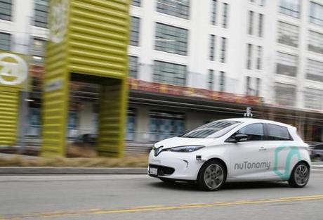 NuTonomy's driverless car takes a spin around Drydock Ave.
