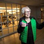 11/22/2017 CANTON, MA Resident Bea Lipsky (cq) 89, works out in the gym on her birthday at Orchard Cove in Canton. (Aram Boghosian for The Boston Globe)