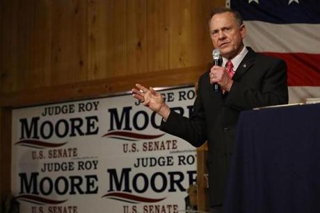Roy Moore spoke last week during a campaign event at Oak Hollow Farm in Fairhope, Ala.
