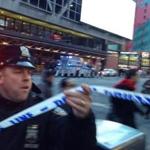 Police put up cordons near Times Square on Monday after a terrorist pipe bomb exploded in a subway tunnel under the Port Authority Bus Terminal.