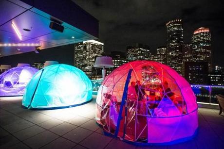 12/07/2017 BOSTON, MA Temporary dome/igloos are heated for guests at the Lookout Rooftop and Bar in Boston. (Aram Boghosian for The Boston Globe)
