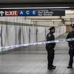 Police stood near the scene of Monday?s subway attack in New York City?s subway system.  