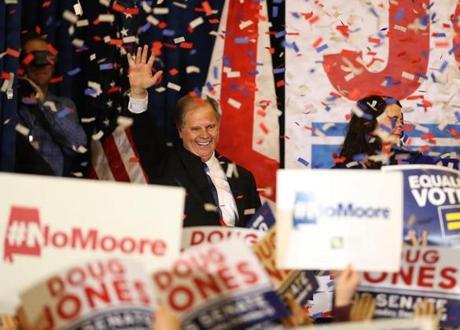 Doug Jones greeted supporters after his victory in the US Senate election in Alabama.
