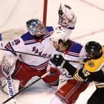 Boston, MA - 12/16/2017 - (2nd period) Boston Bruins center Sean Kuraly (52) could only watch as New York Rangers goalie Henrik Lundqvist (30)make a stellar glove save on this play during the second period. The Boston Bruins host the New York Rangers at TD Garden. - (Barry Chin/Globe Staff), Section: Sports, Reporter: Fluto Shinzawa, Topic: 17Rangers-Bruins, LOID: 8.4.376523049.