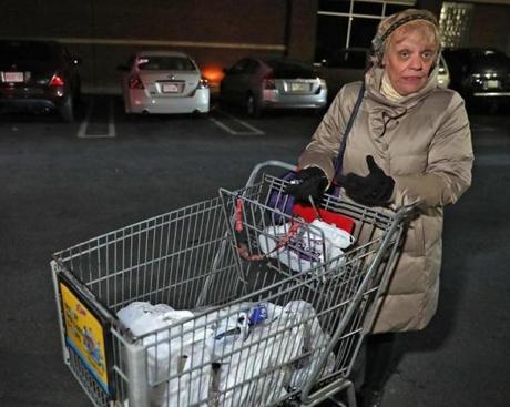 Dorchester MA 12/17/17 Deborah Branting a Back Bay resident who has been hoarding plastic bags when she learned about Mayor Marty Walsh who signed off on a ban on plastic bags in Boston where in the fall all plastic shopping bags will cost .5 cents at the South Bay Plaza. (Matthew J. Lee/Globe staff) topic reporter: 
