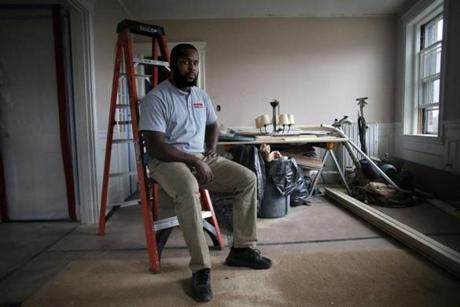 Cambridge, MA - 12/05/17 - Local homeowners helped their contractor, Nortoh Alexander, rebuild his mother's house in Dominica, which was destroyed by Hurricane Maria. Alexander is project manager for Cambridge-based Charlie Allen Renovations and grew up on the island. He needed financial help to travel to Dominica and to begin rebuilding his mother's house. Charlie Allen Renovations launched a GoFundMe campaign on the contractor's behalf, which quickly exceeded its goal of $10,000. Almost all of the money was contributed by area homeowners whose homes Nortoh has remodeled. (Lane Turner/Globe Staff) Reporter: (Cristela Guerra) Topic: (06maria)
