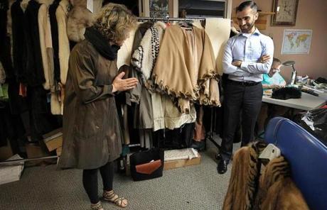 SYRIAN SLIDER Framingham, MA., 08/15/17, Abdulkader Hayani finishes his first fur coat project for Ellen Cohen Kaplan. Suzanne Kreiter/Globe staff
