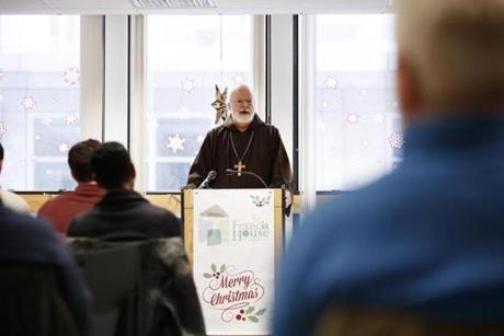 12/25/2017 - Boston, MA - Cardinal Sean O'Malley visited the St. Francis House on Christmas morning and held a special service for residents and guests. Photo by Dina Rudick/Globe Staff
