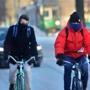Brookline, MA - 12/28/17 - Cyclists are bundled against the wind on an extremely cold morning as they head inbound on Beacon Street in Brookline. (Lane Turner/Globe Staff) Reporter: (in caps) Topic: (29weather)