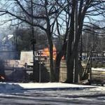 The fire in a 10-inch gas main began shortly after 6 p.m. Sunday near 340 Hyde Park Ave., about a mile south of the Forest Hills MBTA station.