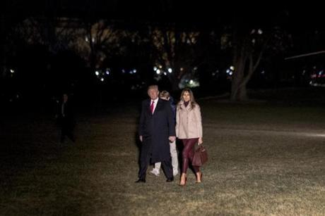 President Donald Trump returns with first lady Melania Trump and their son Barron to the White House in Washington after vacationing at their resort in Palm Beach, Fla., Jan. 1, 2018. Trump made his first ?Crooked Hillary? Twitter post less than 48 hours into the new year on Tuesday, accusing a former Clinton aide of ?disregarding basic security protocols,? and calling his own Justice Department a ?deep state.? (Gabriella Demczuk/The New York Times)
