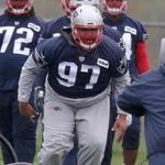 06/06/2017 Foxboro Ma- New England Patriots player #97 Alan Branch (cq) during a drill at Minicamp practice. Jonathan Wiggs\Globe Staff Reporter:Topic