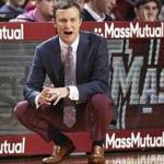 Massachusetts coach Matt McCall, shouts out instructions to his players during the first half against Providence in an NCAA college basketball game Saturday, Dec. 9, 2017, in Amherst, Mass.(J. Anthony Roberts/The Republican via AP)