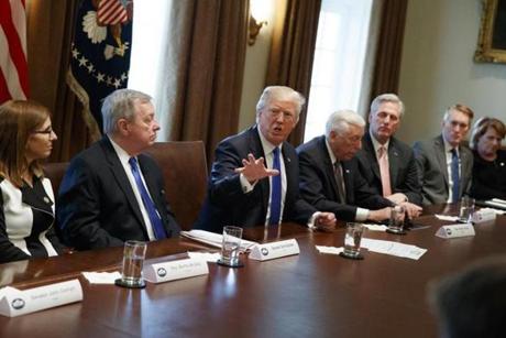 President Donald Trump spoke during a meeting with lawmakers on immigration policy in the Cabinet Room of the White House Tuesday.  
