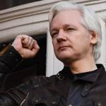 Media surrounds the balcony of the Ecuadorian Embassy where Wikileaks founder Julian Assange spoke in May, 2017. 