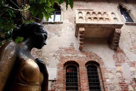 The bronze statue of Shakespeare?s Juliet near the balcony of her house in central Verona, as pictured in 2008. 
