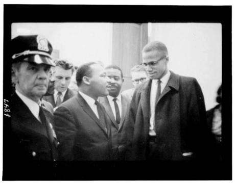 The Rev. Martin Luther King Jr. and Malcolm X meet at the U.S. Senate, on March 26, 1964, after a hearing on the 1964 Civil Rights Act.
