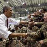 President Obama with US troops at Bagram Air Base in Afghanistan in a scene from the documentary ?The Final Year.?