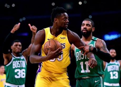 Kyrie Irving and the Celtics didn?t hold onto Julius Randle long enough Tuesday, as he had 14 points and 14 rebounds in the Lakers? 108-107 home victory. 
