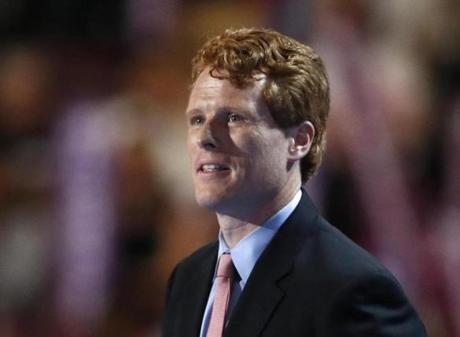 FILE - In this July 25, 2016 file photo, U.S. Rep. Joe Kennedy, D-Mass., son of former Rep. Joseph Kennedy II, speaks during the first day of the Democratic National Convention in Philadelphia. Joseph P. 