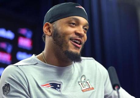 Foxborough-01/26/18 The New England Patriots practiced in the bubble at Gillette Stadium. Patrick Chung speaks to the media after practice. JohnTlumacki/The Boston Globe(sports)

