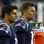New England Patriots quarterback Tom Brady, right, and quarterback Jimmy Garoppolo look on during the second half of an NFL preseason football game against the New York Giants, Thursday, Aug. 31, 2017, in Foxborough, Mass. (AP Photo/Winslow Townson)