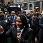 Ayanna Pressley spoke to a protest crowd in Downtown Crossing last year.  