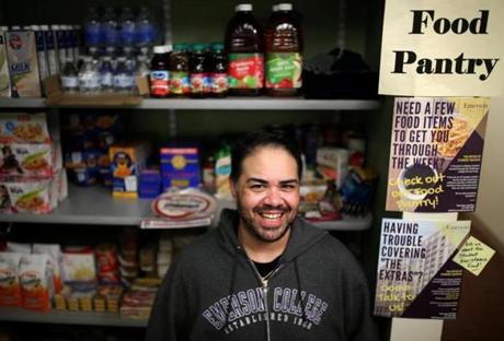 Chase Ybarra, an Emerson student, is advising the Boston college on increasing the stocks at its food pantry.
