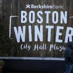 A sign for Boston Winter on City Hall Plaza welcomed visitors.