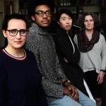From left, MIT underclassmen Charlotte Minsky and Kelvin Green II  worked with graduate student Clare Kim and archivist Nora Murphy on a project to delve into MIT?s early history and how it tied to slavery.