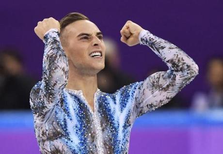 ?I?m America?s sweetheart,? said Adam Rippon, shown Monday after performing during the team figure skating event in PyeongChang.
