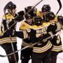 Boston, MA - 2/13/2018 - (3rd period) Boston Bruins center Patrice Bergeron and teammates celebrate after Bergeron scored his second of two back to back goals for a 4-2 lead during the third period. Boston Bruins host the Calgary Flames at TD Garden. - (Barry Chin/Globe Staff), Section: Sports, Reporter: Fluto Shinzawa, Topic: 14Bruins-Flames, LOID: 8.4.936727948.
